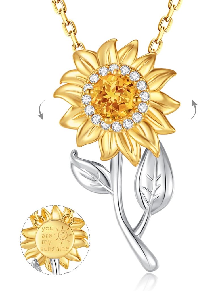 Flower Necklace Sterling Silver Spinning Pendant, You Are My Sunshine Fidget Rot